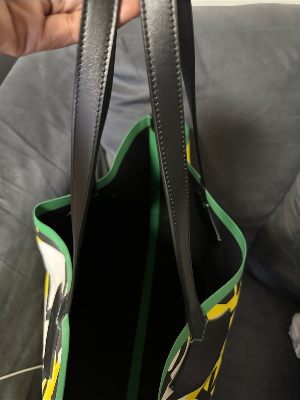 Burberry Yellow Black Cream Tote with Green Trim. PREOWNED. Like new. - Picture 9 of 17